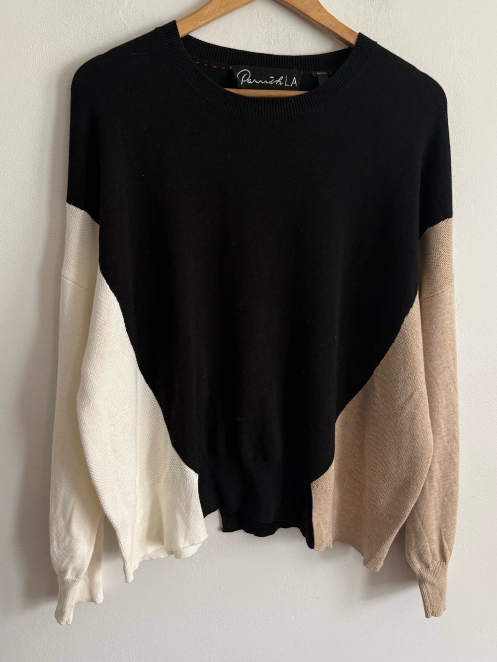 Parrish LA Colorblock Sweater XL Black Beige Cream Lightweight Knit